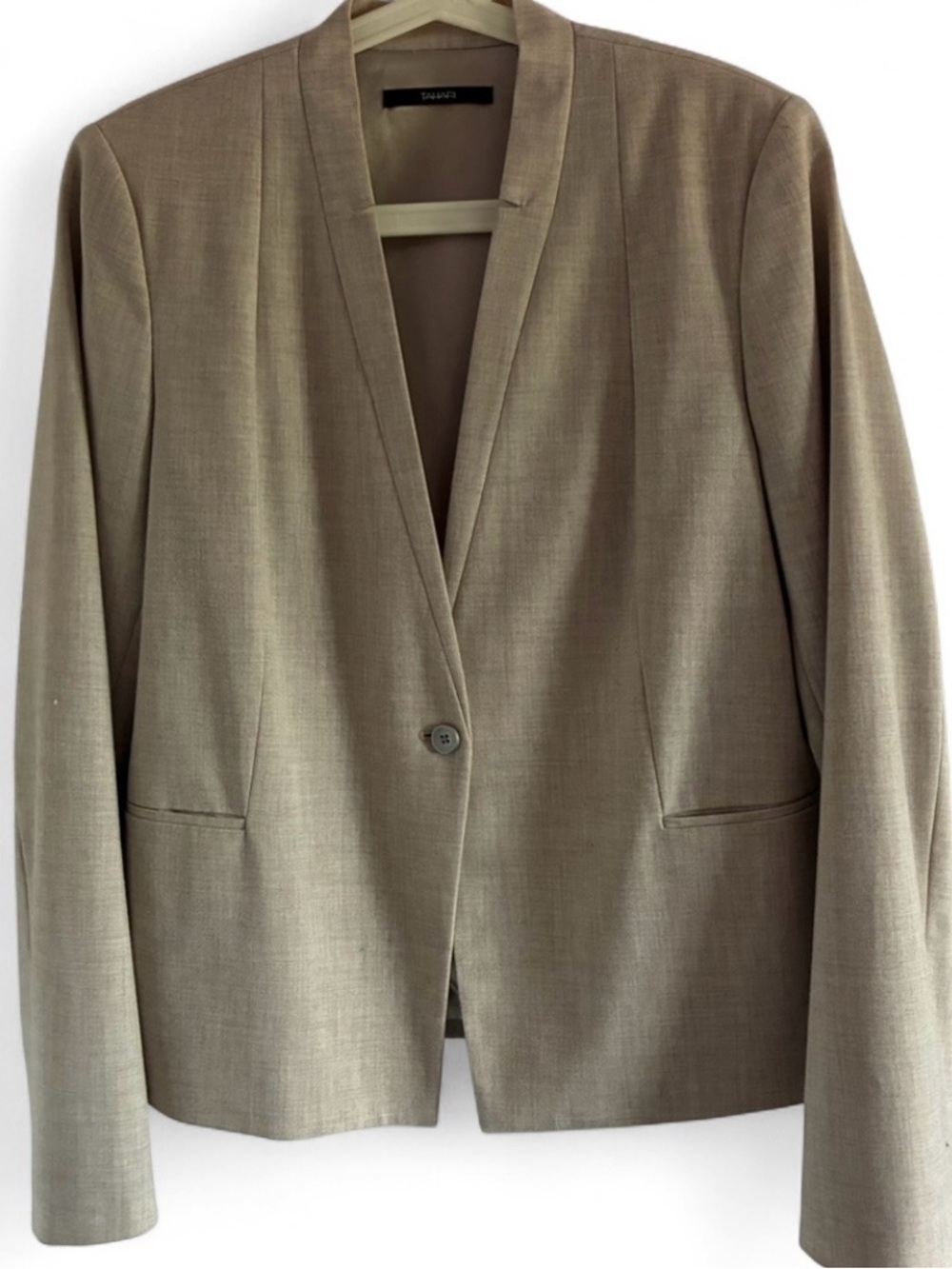 Tahari Neutral Beige Open V-Neck Single-Button Blazer Large/PTP:20”
